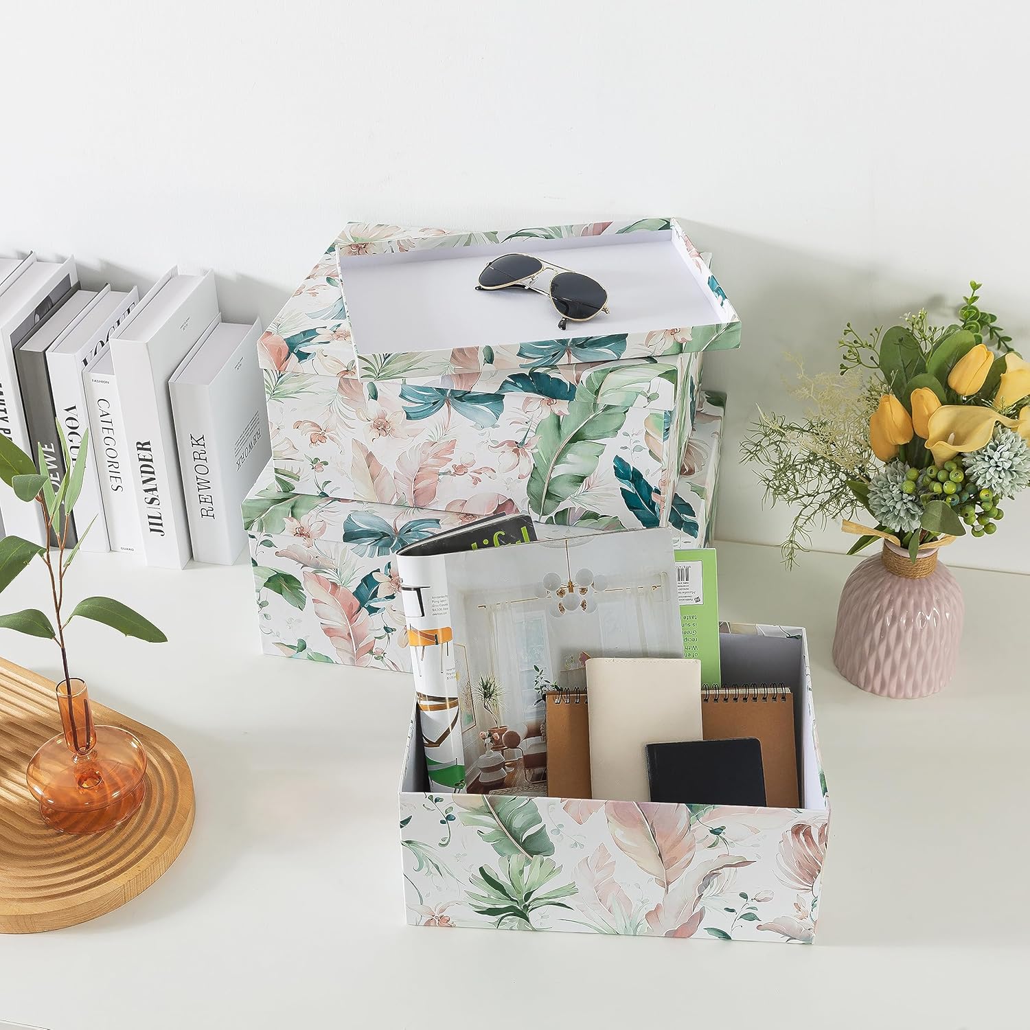 Soul & Lane Jardin Jewel – Juego de 3 cajas de cartón con tapa para guardar recuerdos y fotos, cajas de regalo para regalos