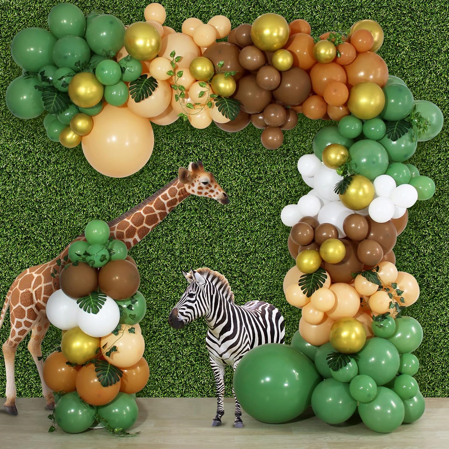 Kit de guirnalda de globos verde salvia y marrón, arco de guirnalda de globos de bosque salvaje, arco de guirnalda de globos retro verde dorado café