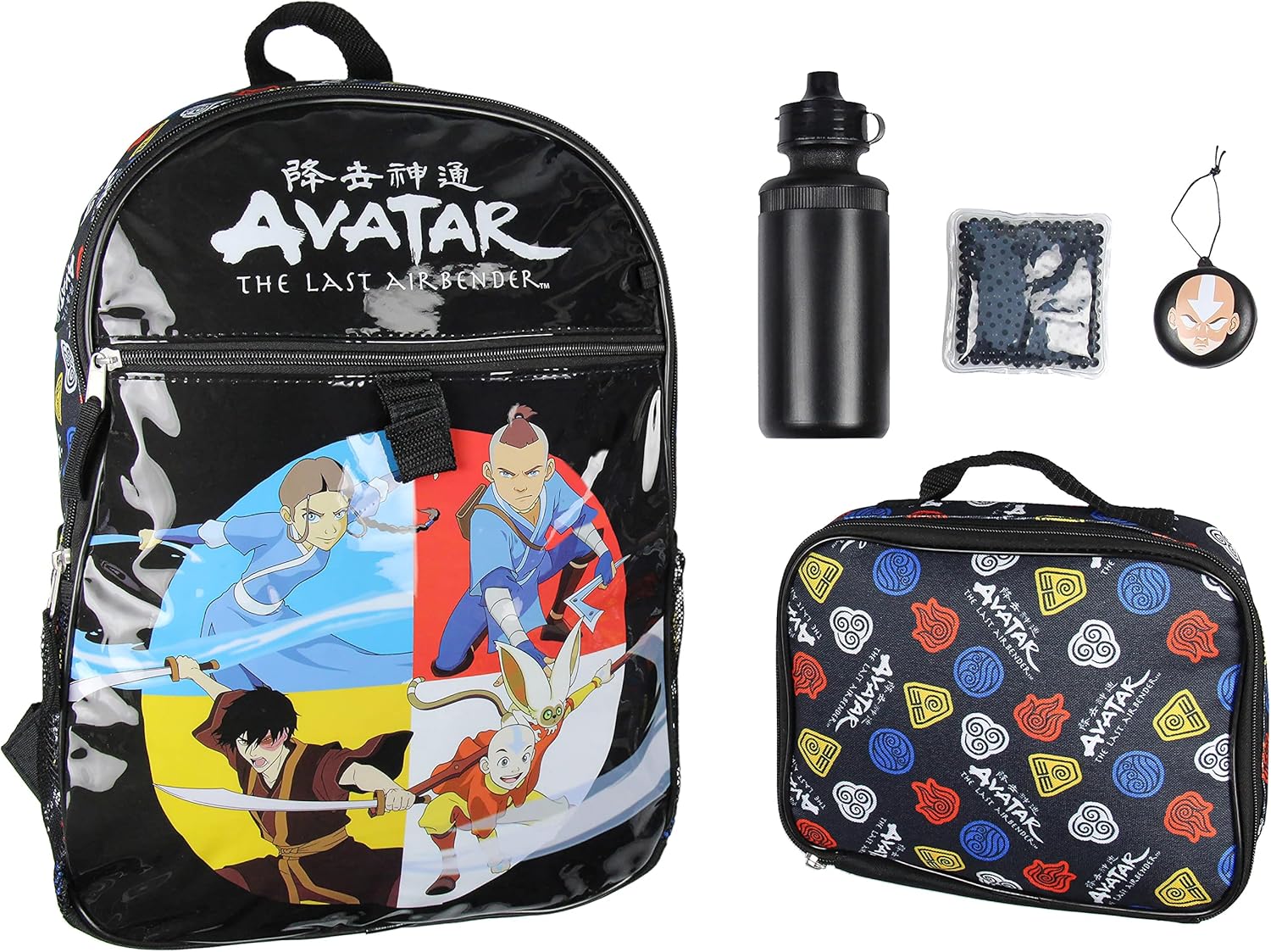 Nickelodeon Avatar The Last Airbender Characters Aang Zuko Katara Sokka – Mochila de 5 piezas, botella de agua Icepack, Varios colores, Personajes