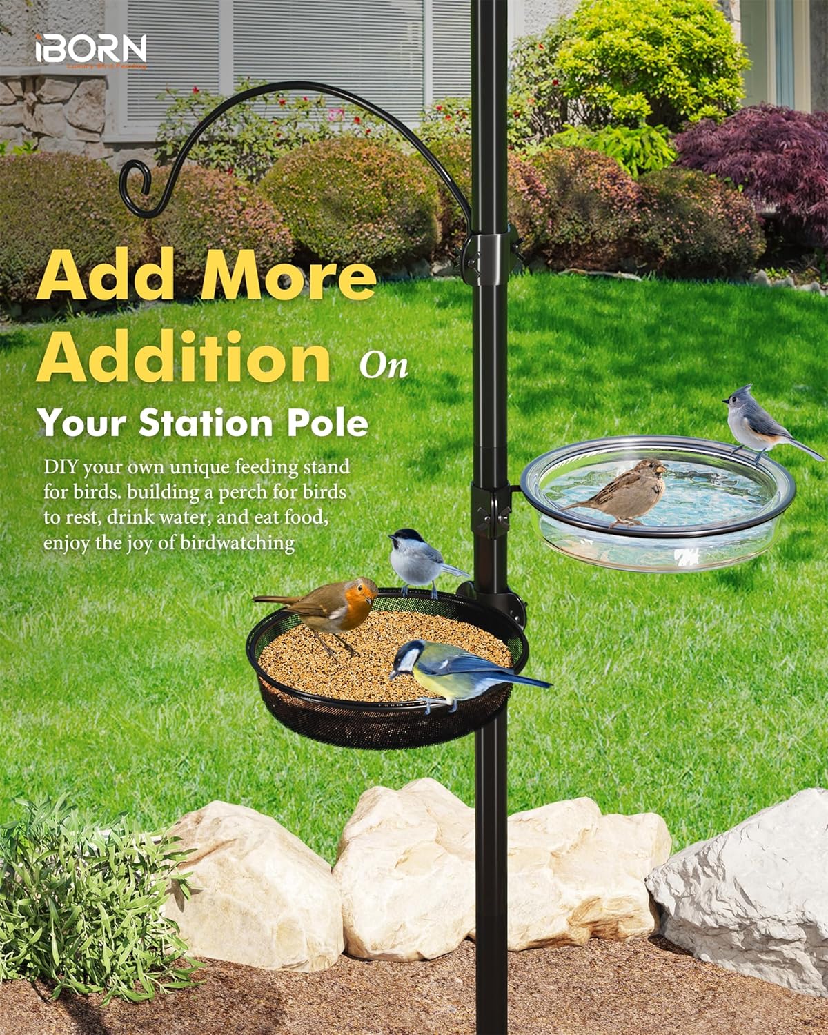 iBorn Bandeja de malla y anillo para comederos de pájaros de 1 pulgada, accesorio al aire libre para comederos de pájaros para colibríes para