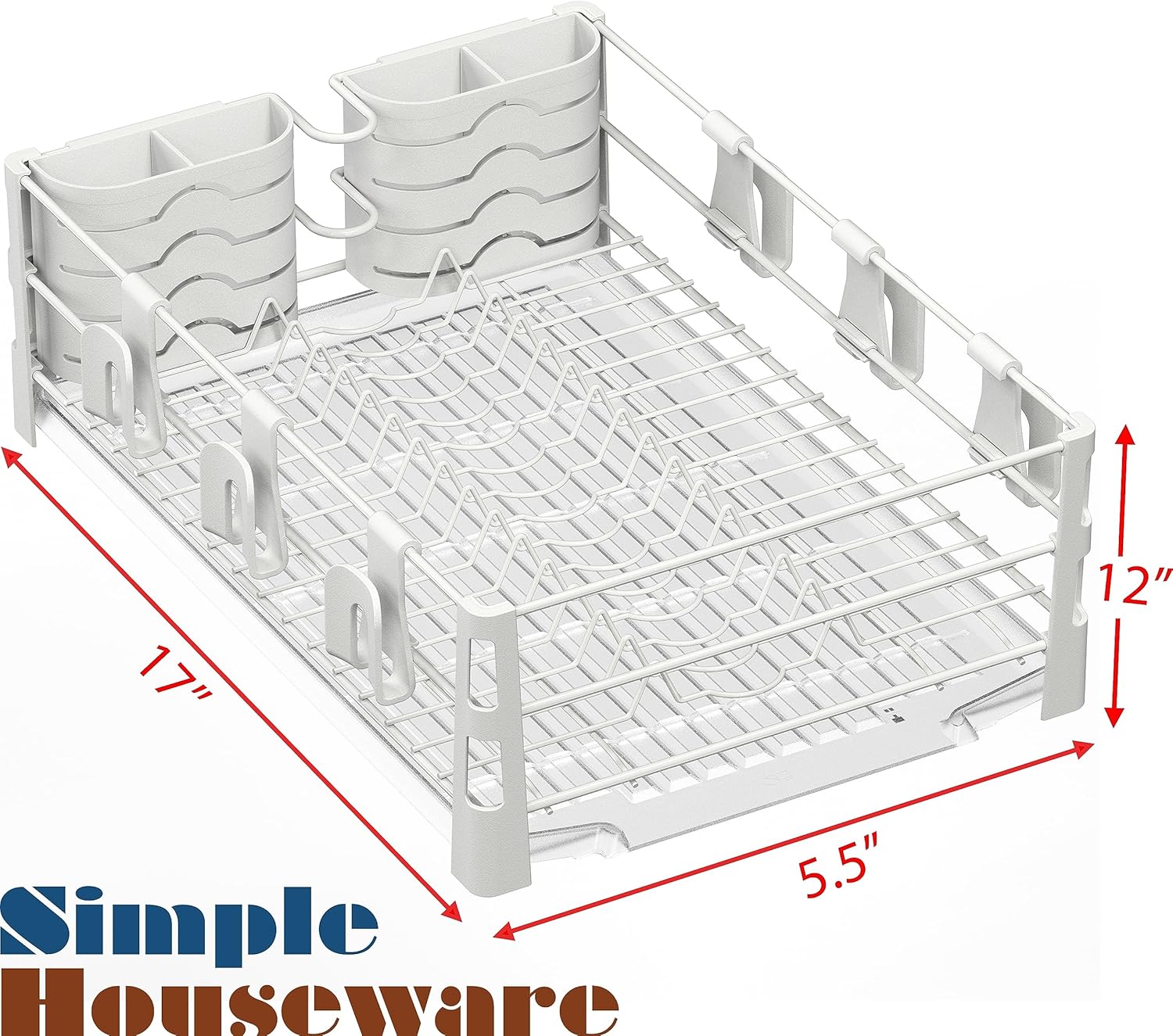 Simple Houseware Escurridor de platos con escurridores, soporte para tazas y soporte para utensilios, color blanco