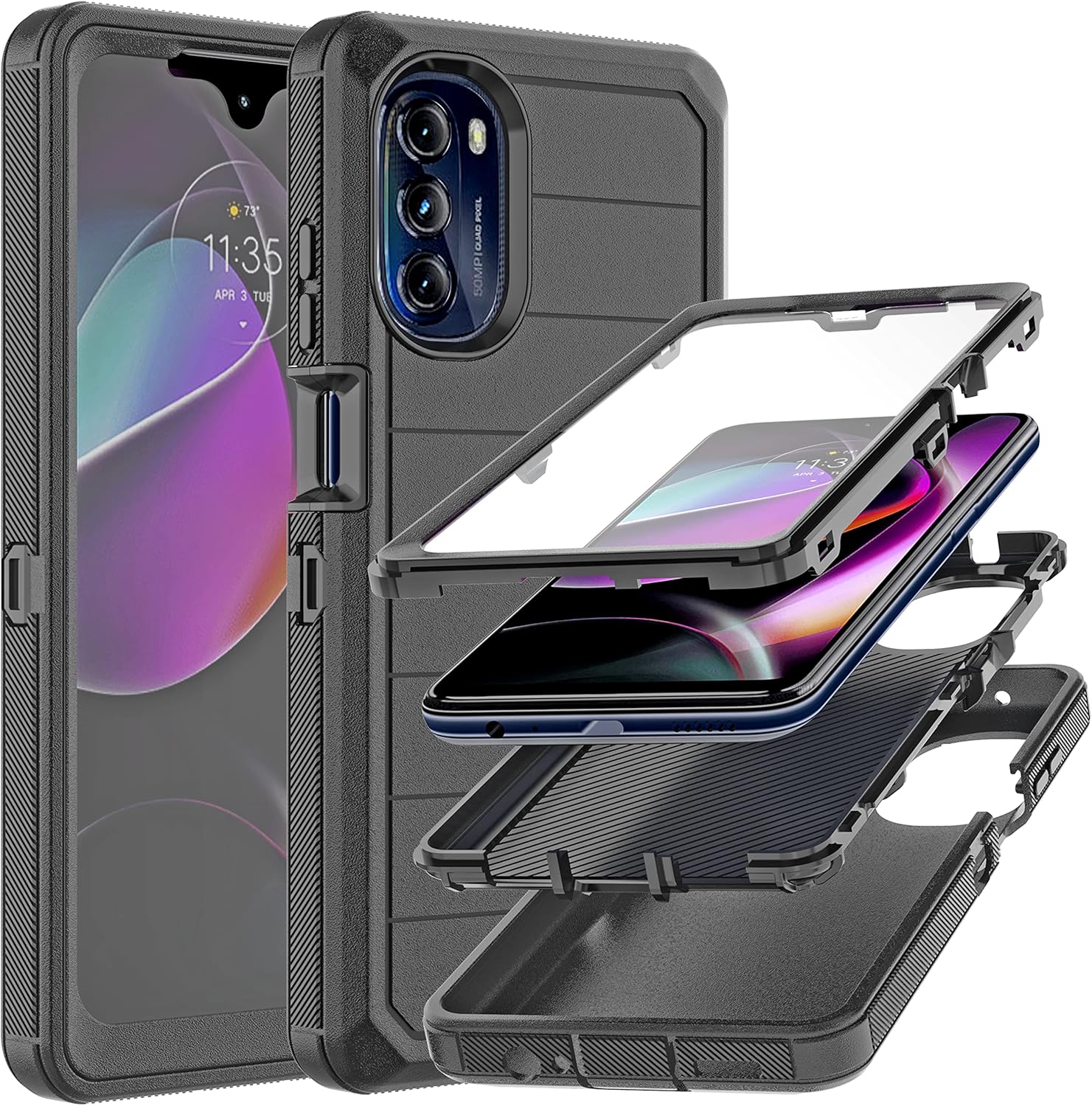 YmhxcY Funda para Moto G 5G 2022 con protector de pantalla integrado, a prueba de caídas, funda duradera de 3 capas, a prueba de golpes, protección