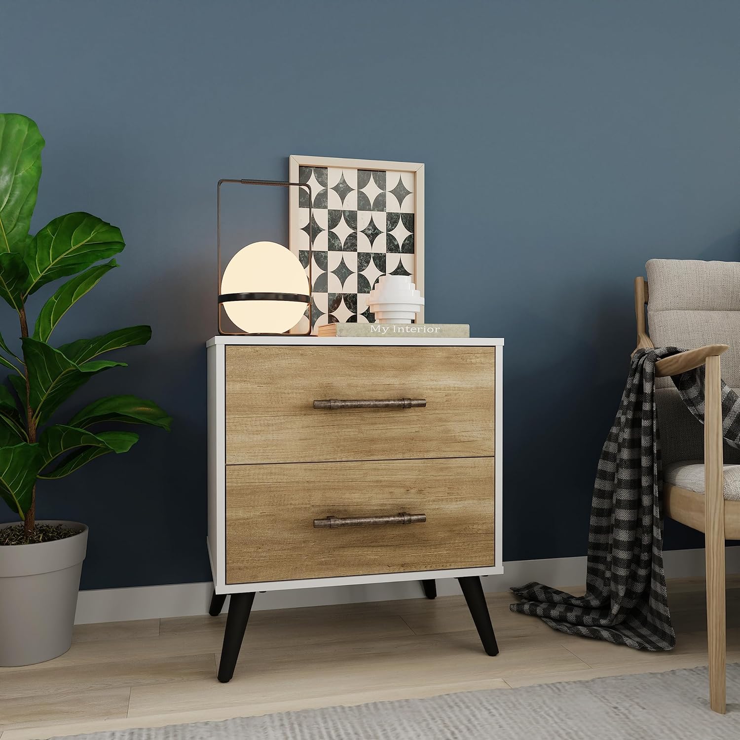 Hillsdale Fargo Modern Mesita de noche de madera, color blancomarrón madera flotante