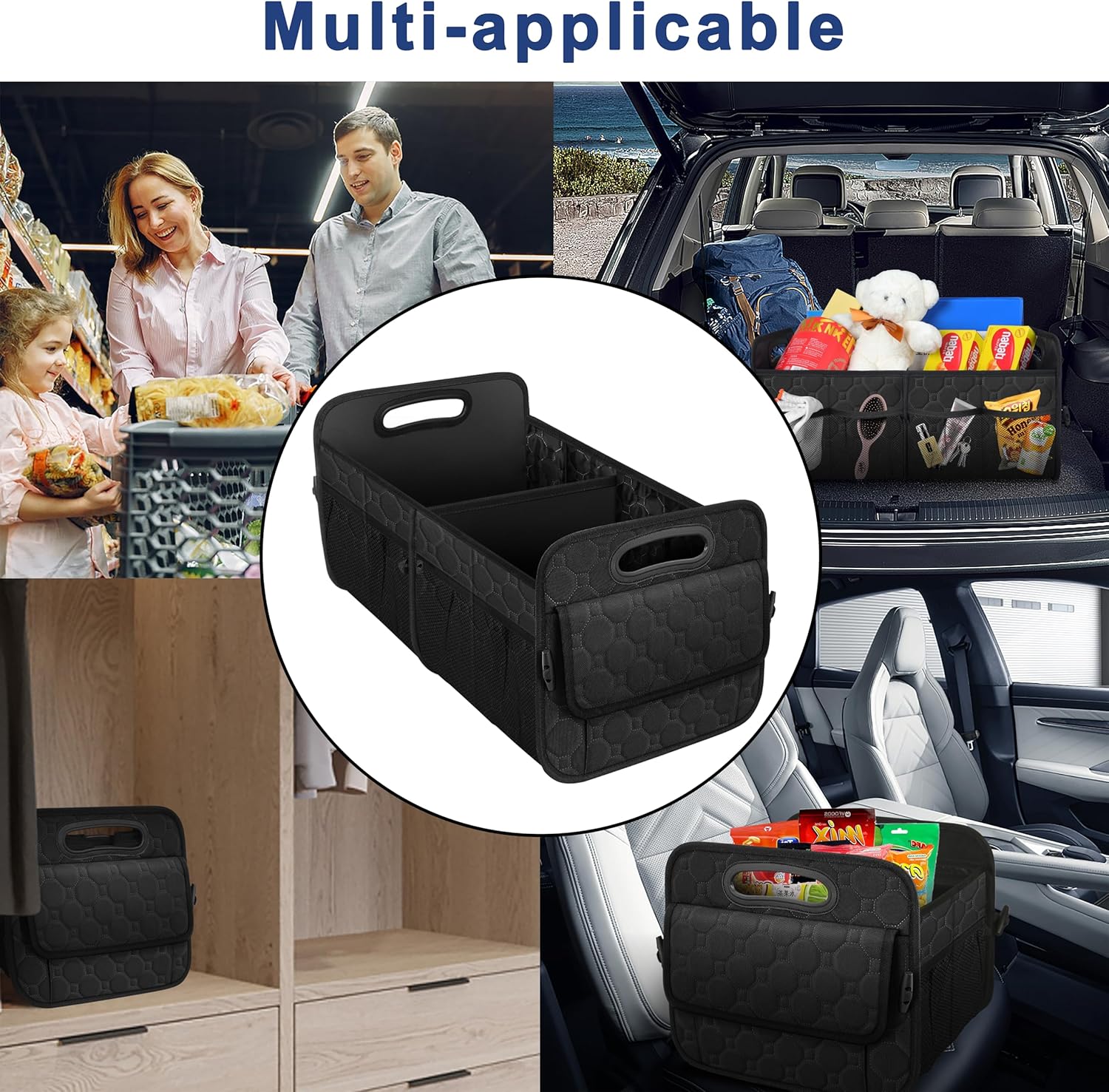 Organizador de maletero para automóvil, organizador plegable de maletero de SUV, accesorios de automóvil de 50 litros para mujereshombres,