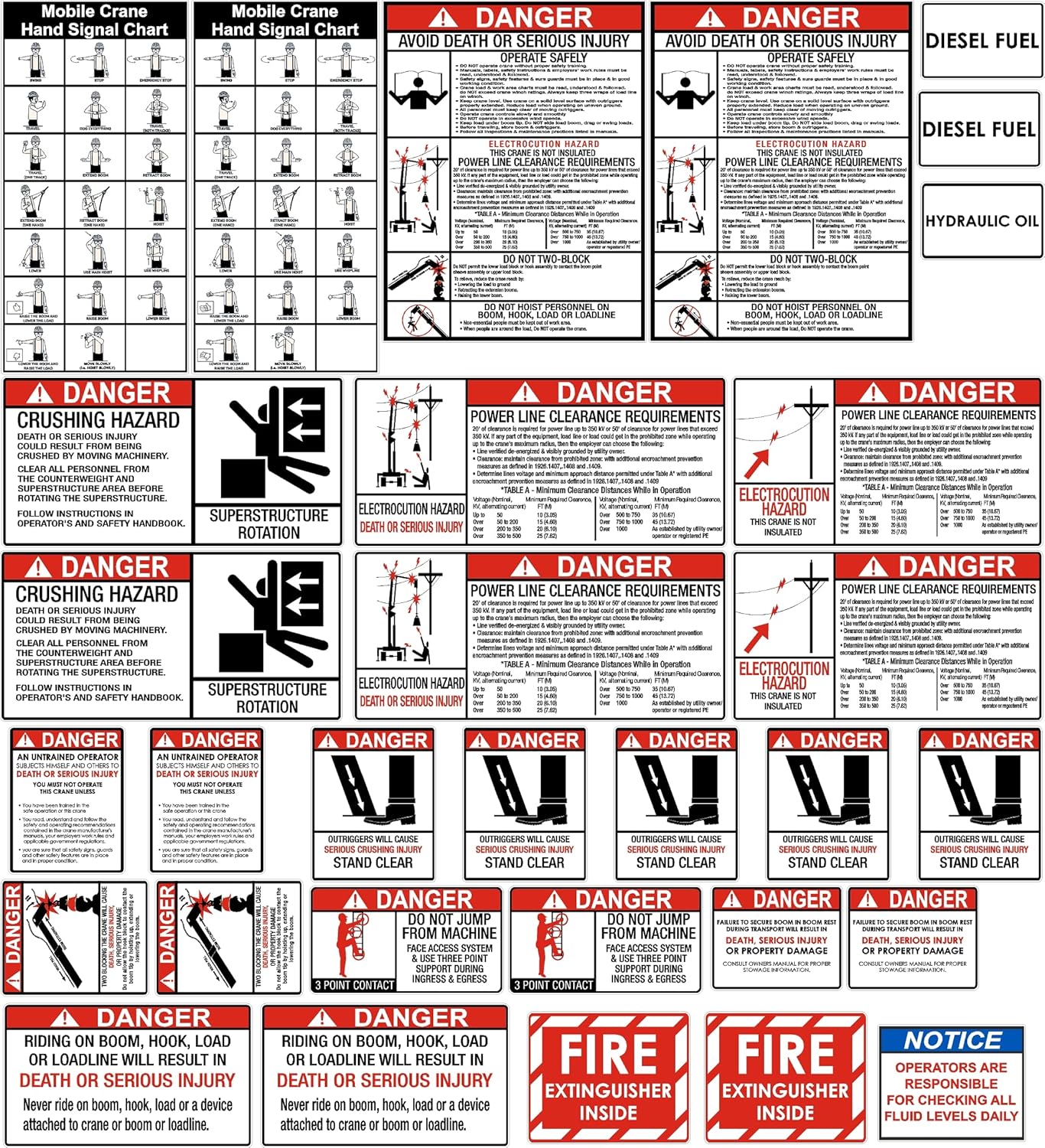 Kit de pegatinas de seguridad para grúas bilingües en español e inglés