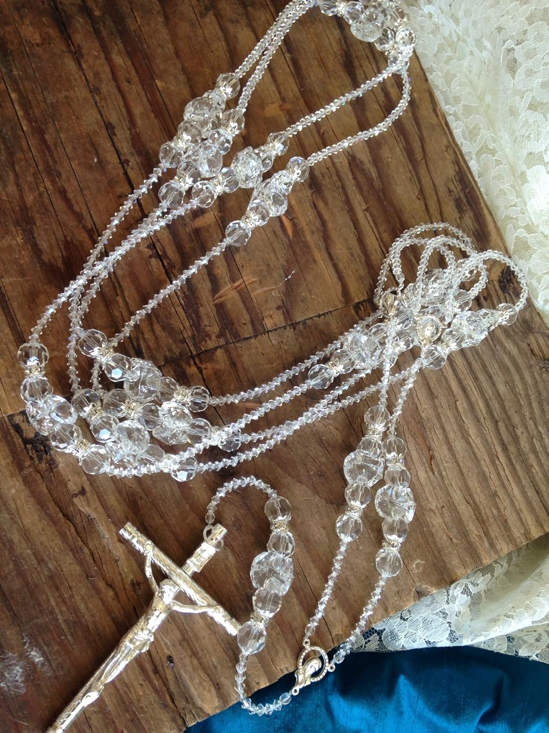 San Joaquin Creations Lazo de boda de cristal plateado AcentosLazo De Boda Crystal Cortado terminado con acentos en plataboda Rosario, Cristal