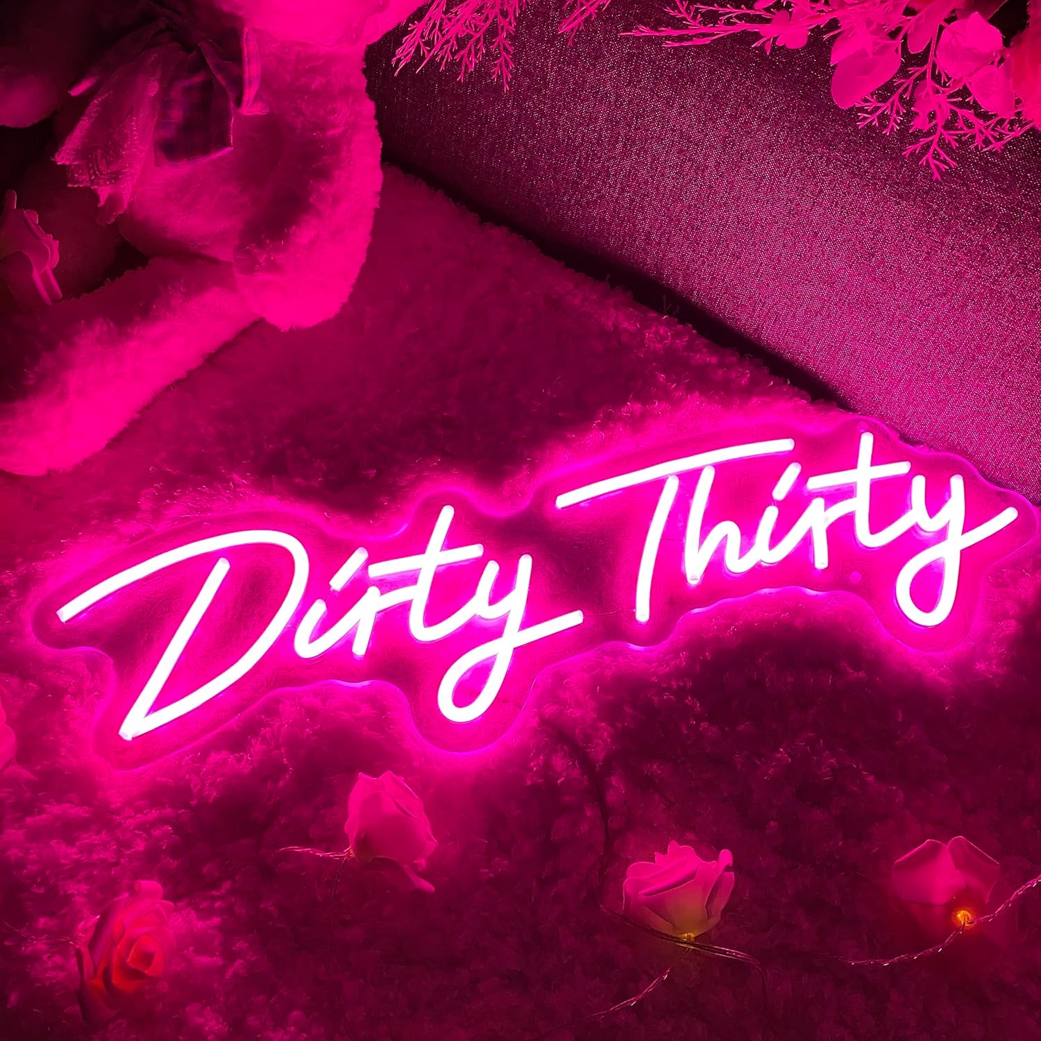 ZPLNOSIN Dirty Thirty – Letrero de neón para decoración de pared, letrero con luz LED para decoración de fiesta de cumpleaños, letrero de luz de