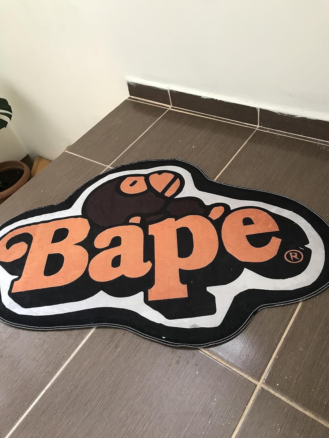 Alfombra de decoración naranja, Escritura BAPE, 35 pulgadas de ancho x 23 pulgadas de largo (23.6 x 35.4 in) 2 x 3 pies, alfombra moderna de