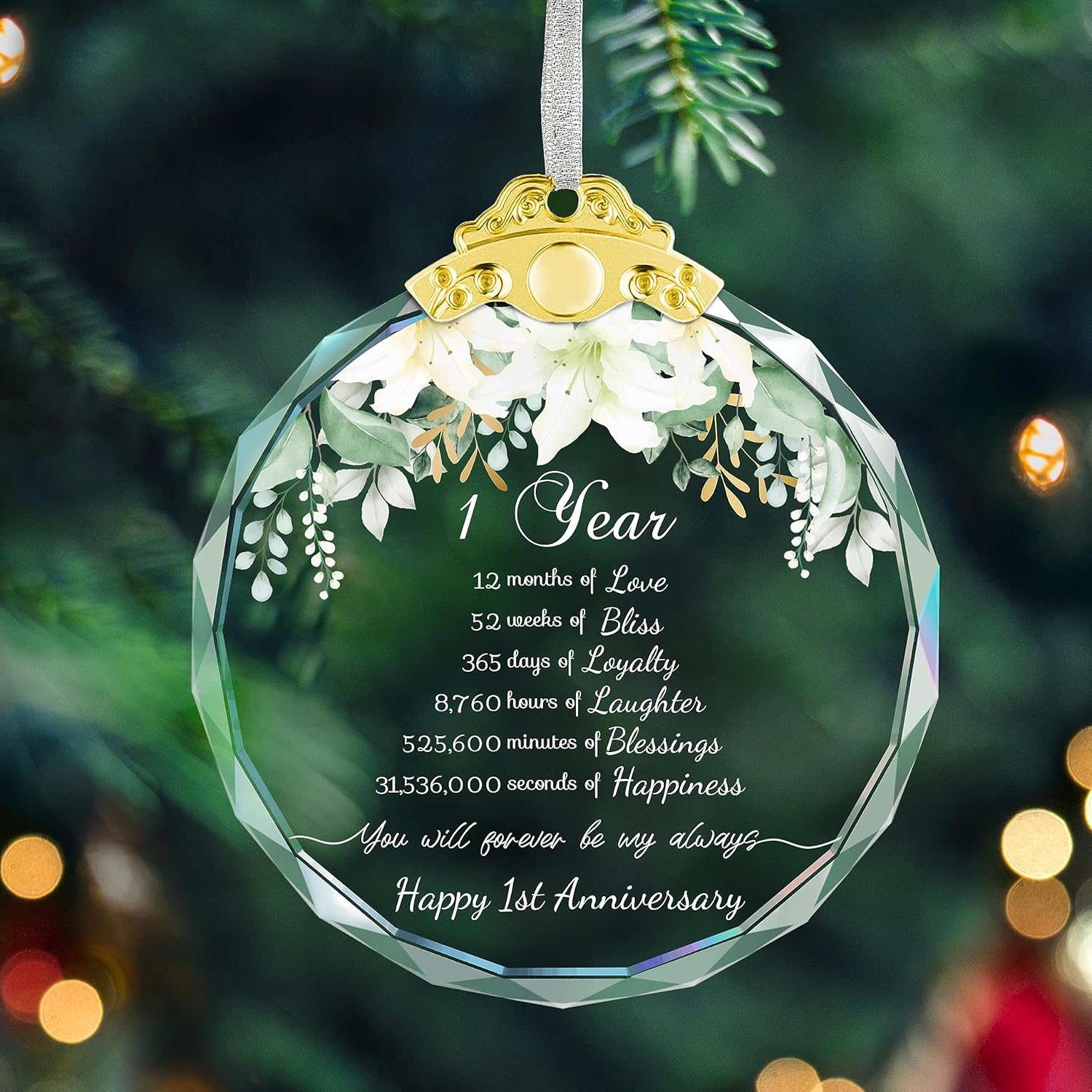 Adorno de primer aniversario, decoraciones colgantes de Navidad para parejas, adornos de árbol de Navidad de cristal para él, su esposo y esposa
