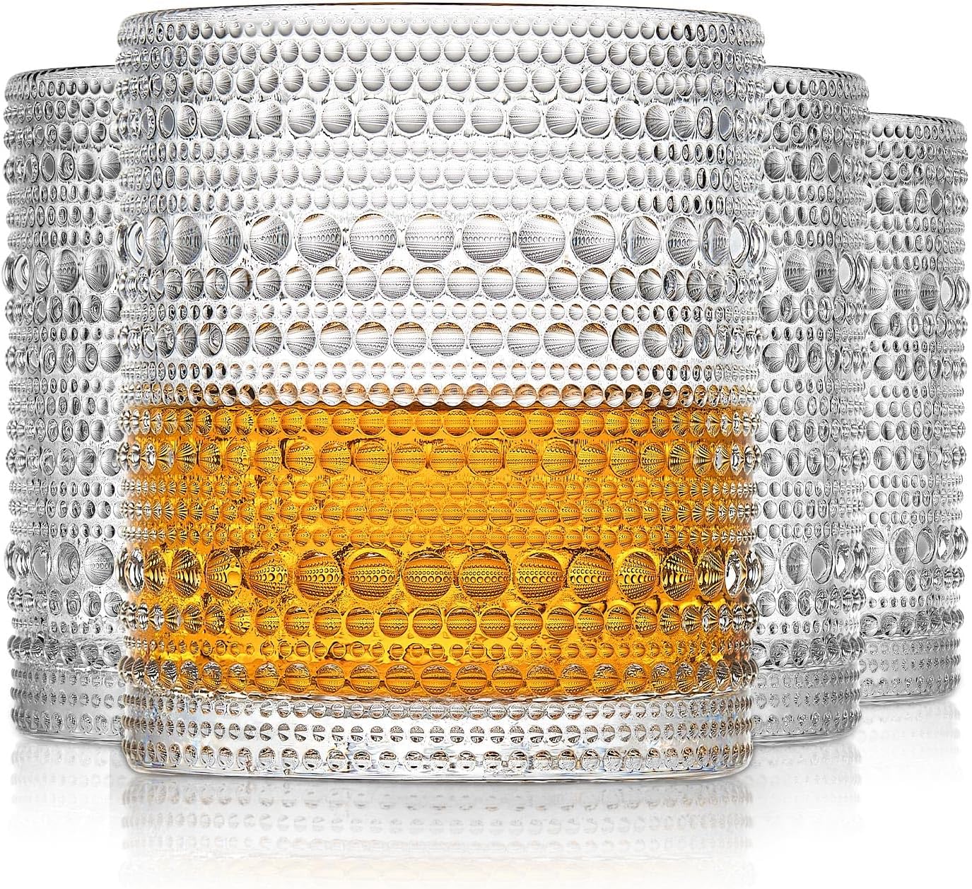 Hobnail – Juego de 4 vasos de cristal de moda antigua de 10 onzas, juego de 4 vasos de jugo de agua, cóctel, juego de cristalería vintage, regalo
