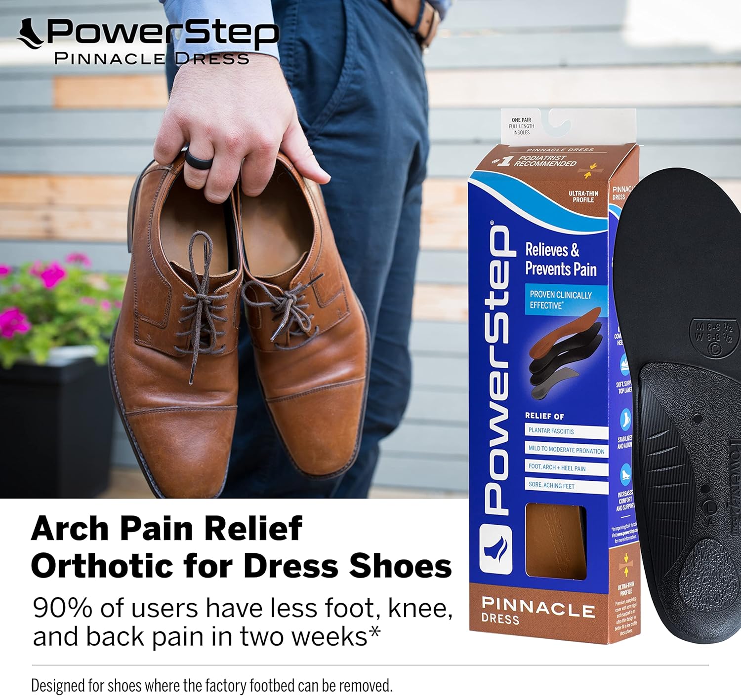 PowerStep Plantillas, vestido pináculo, plantilla para aliviar el dolor de arco, para zapatos de vestir, soporte de arco ortopédico para mujeres y