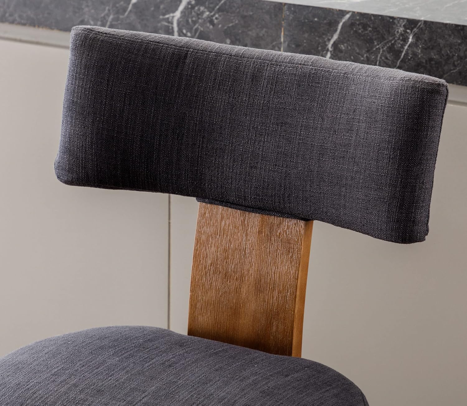 VESCASA Taburetes de bar de altura de mostrador con patas de madera natural, sillas tapizadas modernas de lino de 27 pulgadas de alto con reposapiés