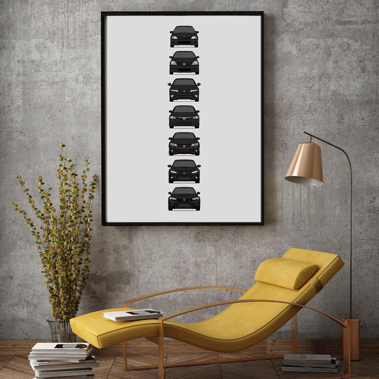 Honda Civic Type-R Generations Inspired Car Poster – Handmade Print of Civic Type R (EK9, EP3, FD2, FN2, FK2, FK8, FL5) – Black, 11×14″ Metallic