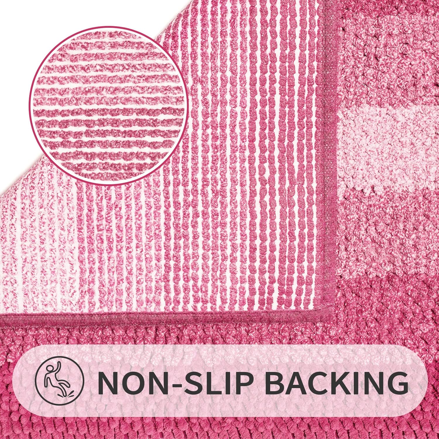 Gibelle Tapetes de baño rosados, tapetes de baño de felpilla de lujo, tapetes pequeños antideslizantes para ducha y baño, lavables a máquina, de