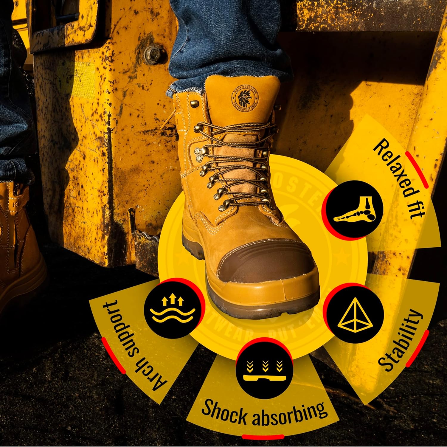 ROCKROOSTER Botas de trabajo para hombre, 7 pulgadas, punta de acero, cremallera lateral, zapatos de cuero aceitado de seguridad antideslizantes,
