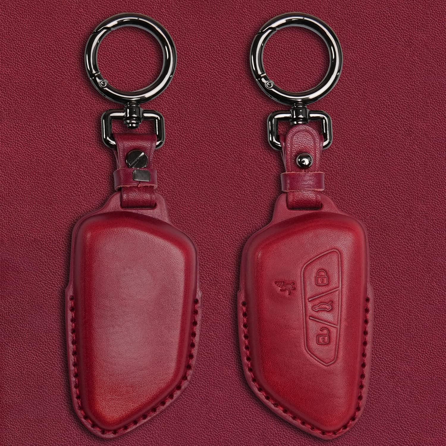 Tukellen Funda de cuero para llavero de Volkswagen compatible con VW MK8 GolfGTI Skoda Octavia Protector remoto chaqueta entrada sin llave (rojo)