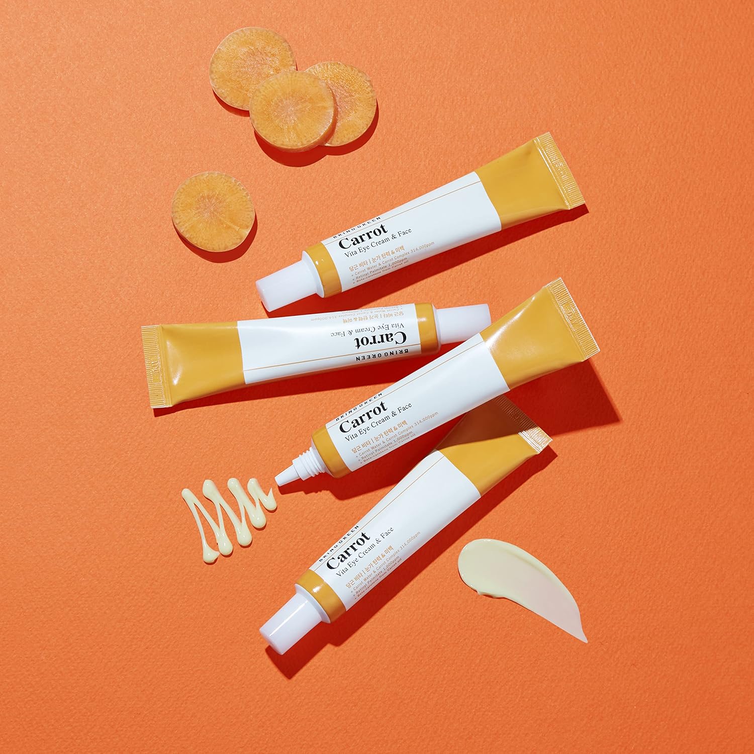 BRING GREEN Carrot Vita – Crema para ojos y cara doble set (2 unidades)  Anti-envejecimiento, arrugas de ojos con vitaminas C, B, E, retinol,