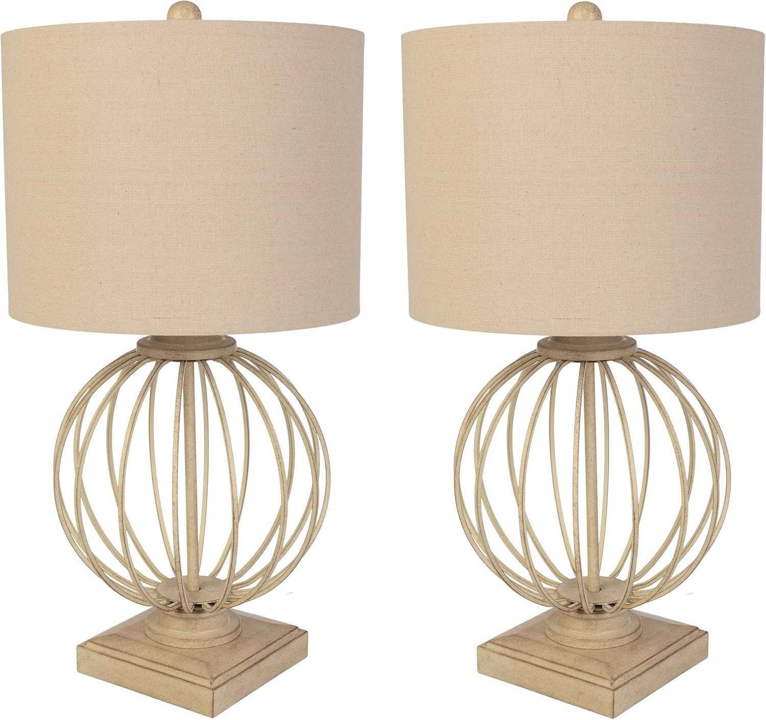 Lavish Home Juego de 2 lámparas de mesa – Lámparas modernas con puertos de carga USB y bombillas LED – para decoración de sala de estar, oficina o