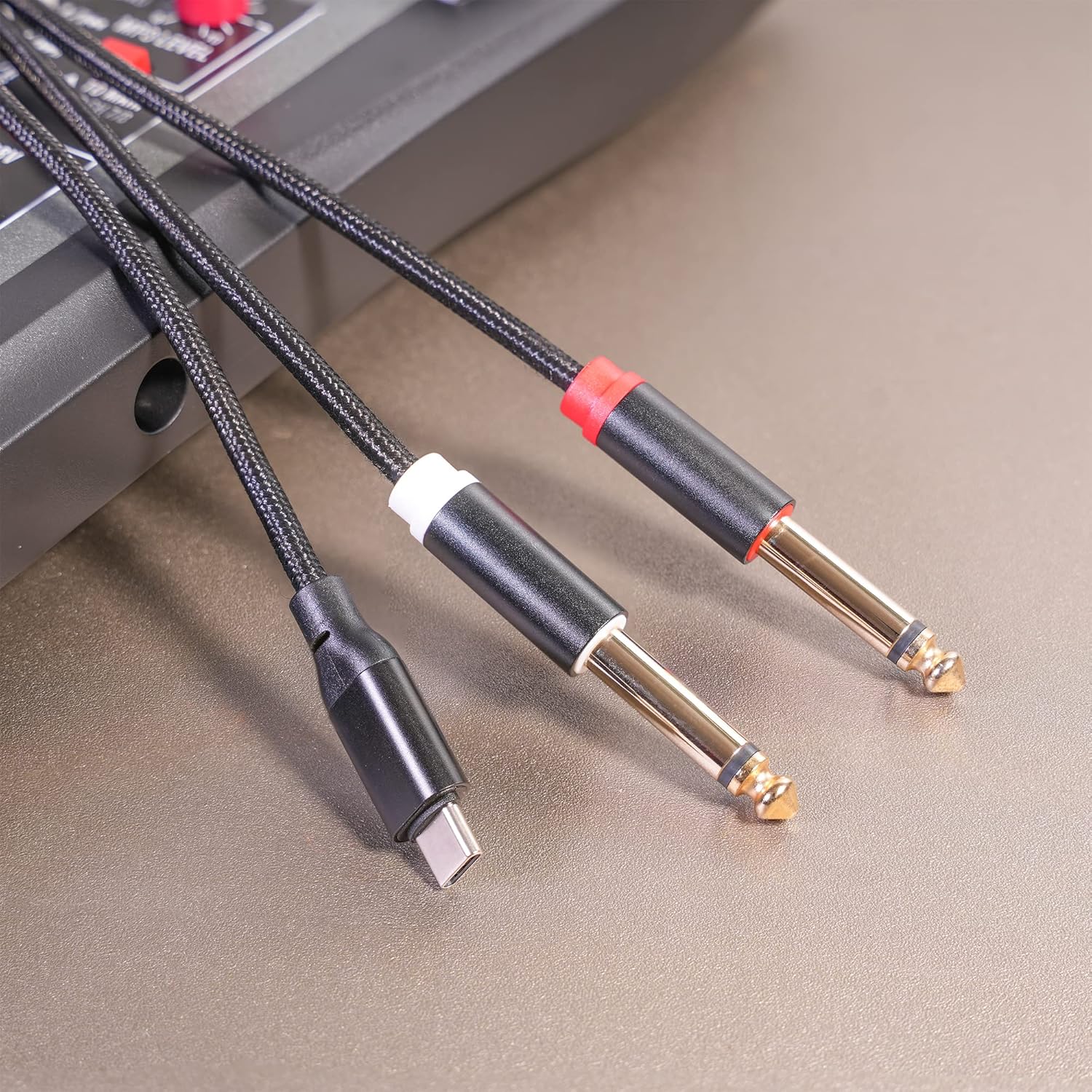 Yumiwoow Cable divisor estéreo USB C a doble de 0.250 in y 14 de pulgada, USB tipo C a cable de audio TS dual de 0.250 in de 14 pulgadas para