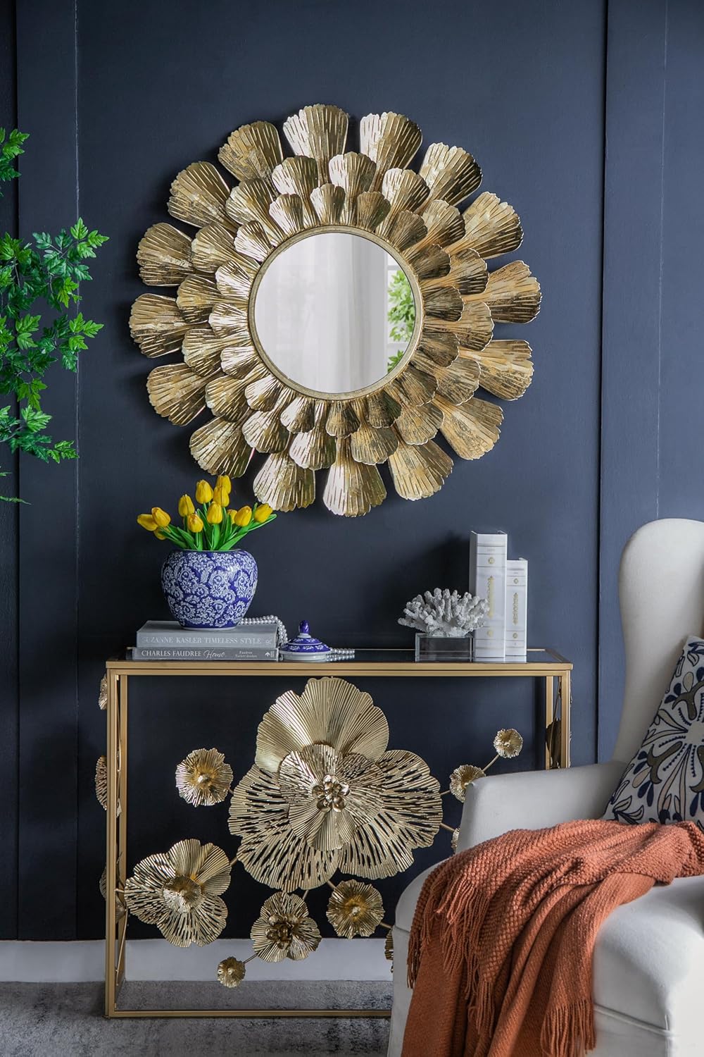 A&B Home – Tarro decorativo de porcelana antigua de 10 pulgadas con tapa, macetero azul y blanco, florero con estampado floral, centro de mesa,