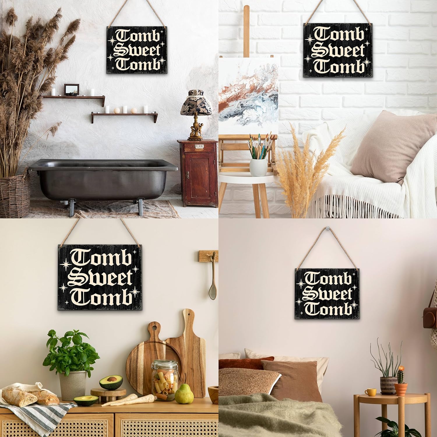 Tomb – Letrero colgante de madera con texto en inglés Sweet Tomb  Decoración de pared de bienvenida de Halloween  Decoración bohemia de casa