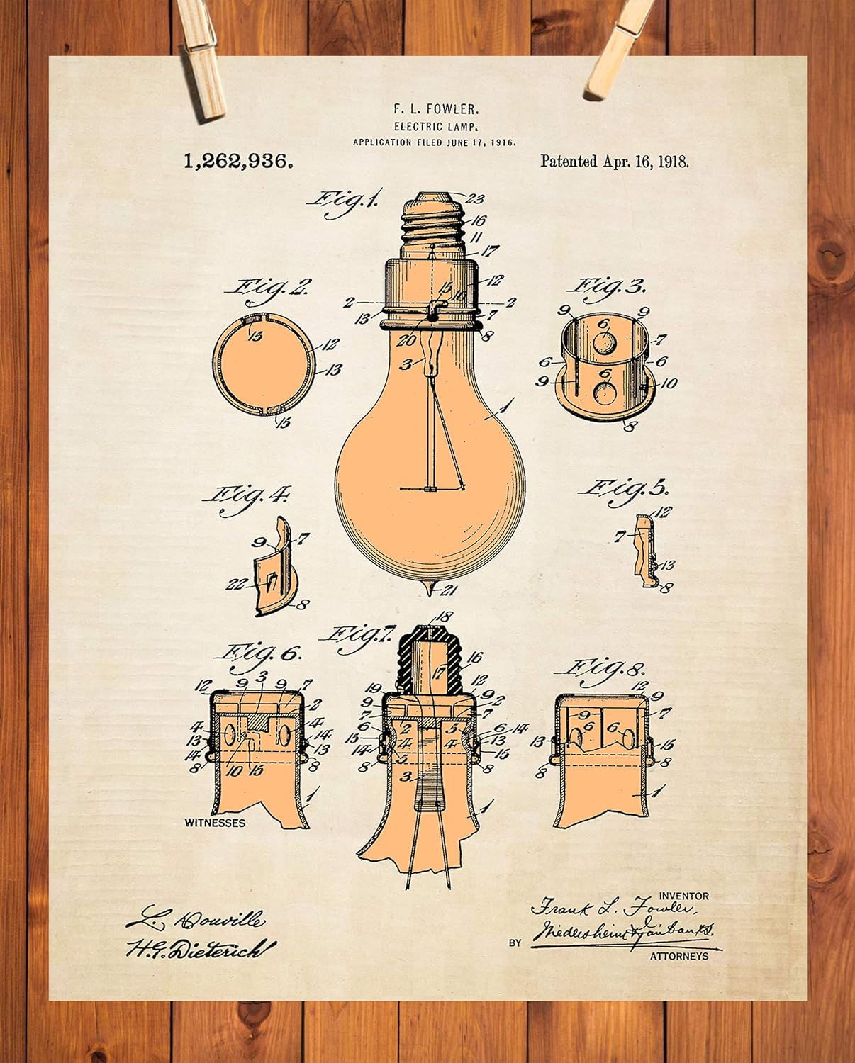 Fowler, estilo pergamino vintage, patente 1918 por Fowler, impresión artística de pared, 11 x 14 pulgadas, gran idea de regalo para ingenieros