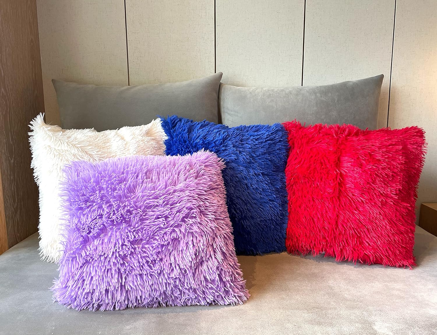 Juego de 2 fundas de almohada suaves y peludas de pelo sintético, decorativas, de felpa y vellón, para Pascua, lumbar, otoño, sofá, sala de estar,