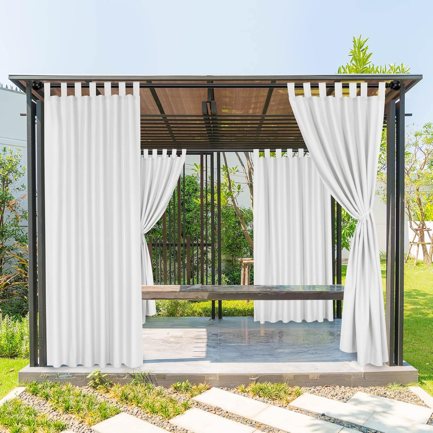 BONZER Cortinas exteriores impermeables para patio, con pestaña superior resistente a la intemperie, cortinas exteriores para porche, pérgola,