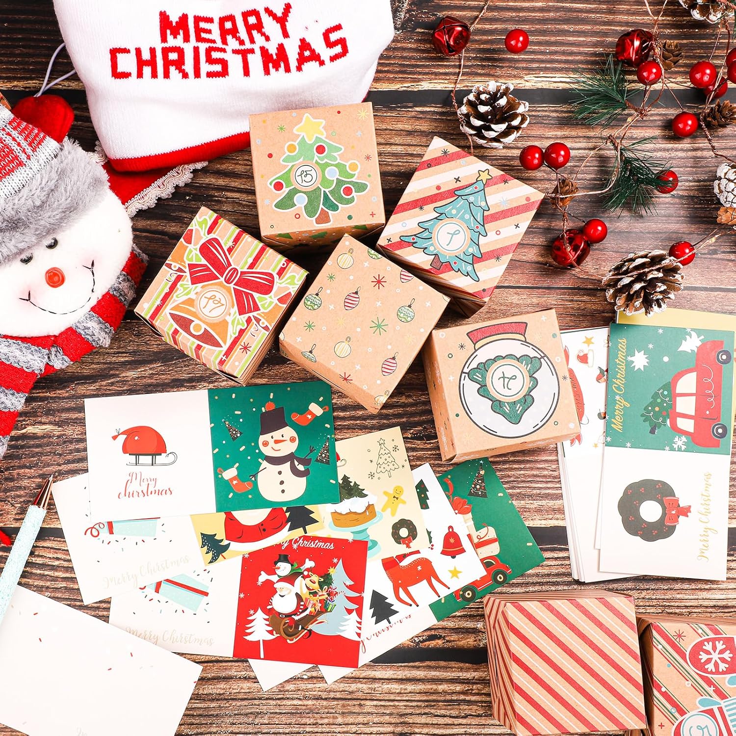 24 mini tarjetas de felicitación de Navidad, 3 x 3 pulgadas, tarjetas de felicitación de Feliz Navidad, tarjetas de Navidad surtidas, paquete de