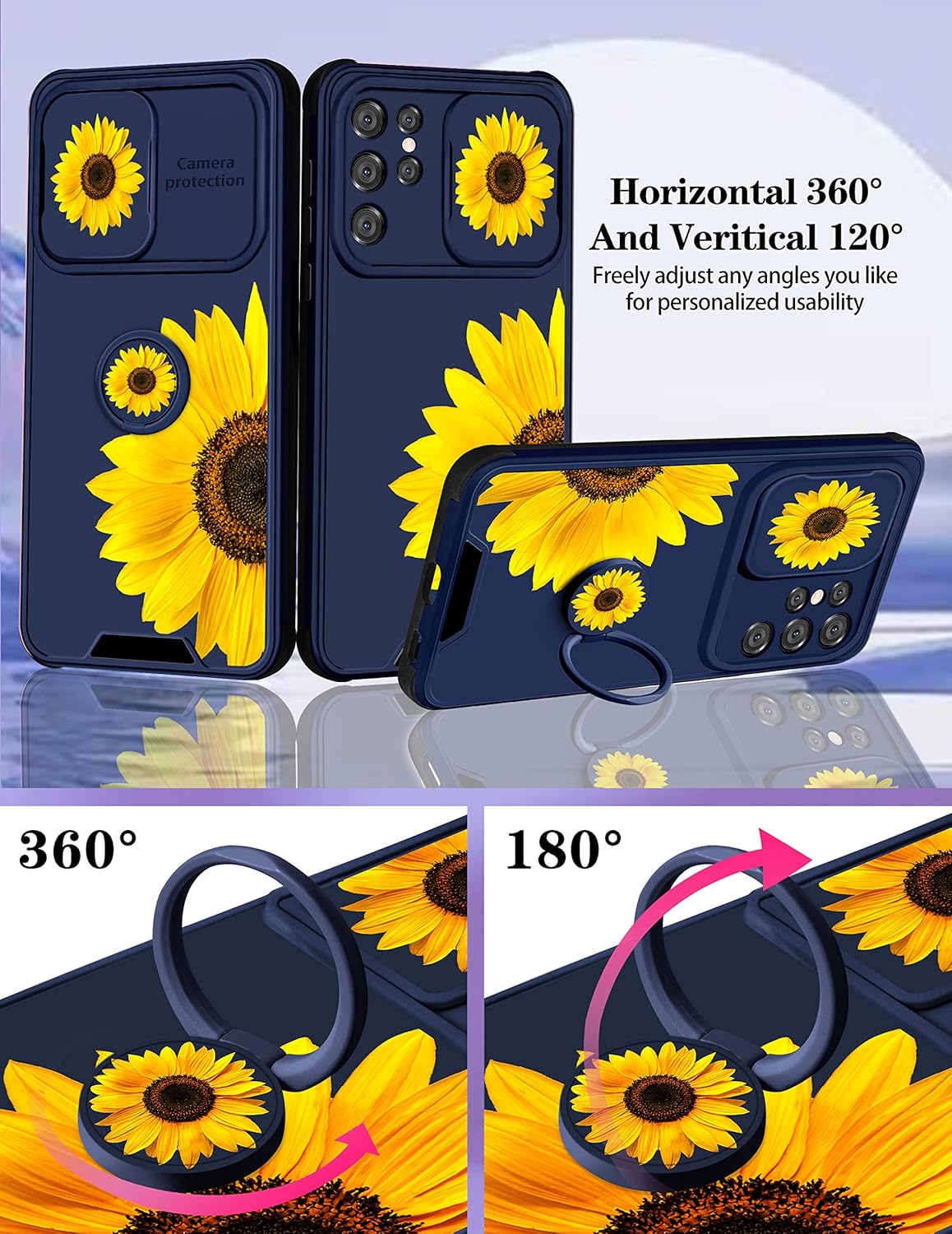 Goocrux Funda 2 en 1 para Samsung Galaxy S21 Ultra con diseño floral de girasol para mujeres y niñas, diseño femenino de flores con cubierta
