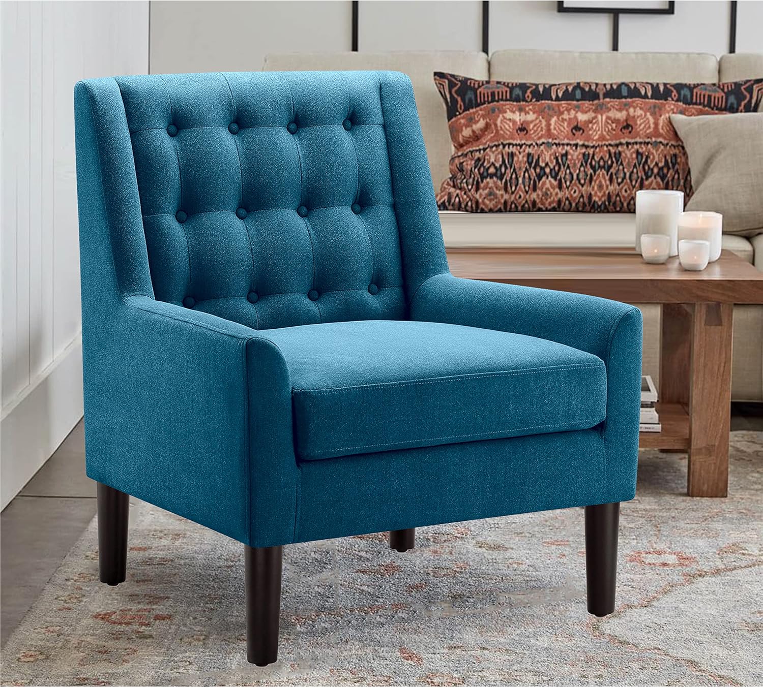 Rosevera Laurent Modern Furniture – Silla cómoda para sala de lectura, para el dormitorio, estándar, color verde azulado