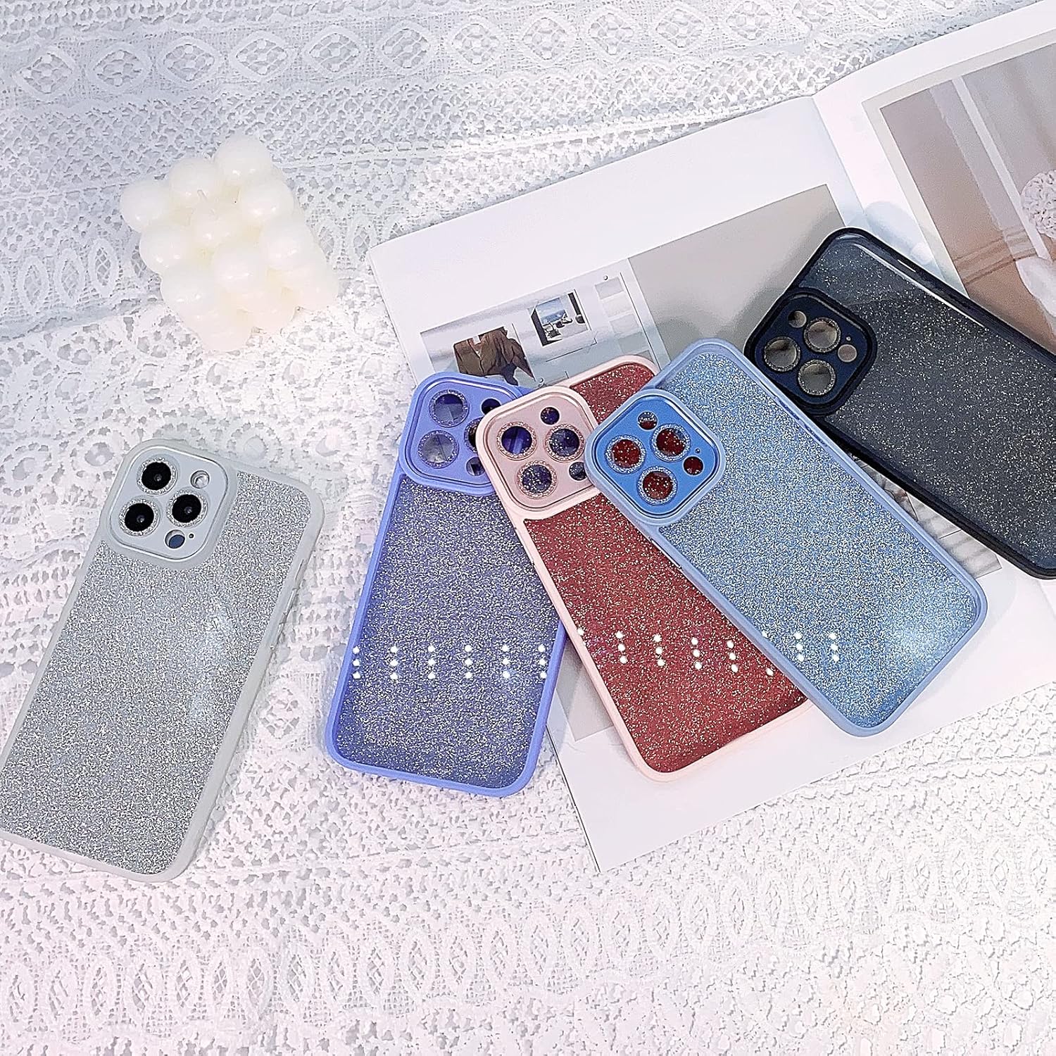 NITITOP Funda compatible con iPhone 13 Pro Max con brillantina, lente de diamante de lujo para niñas y mujeres, patrón de hardware, silicona, PC con