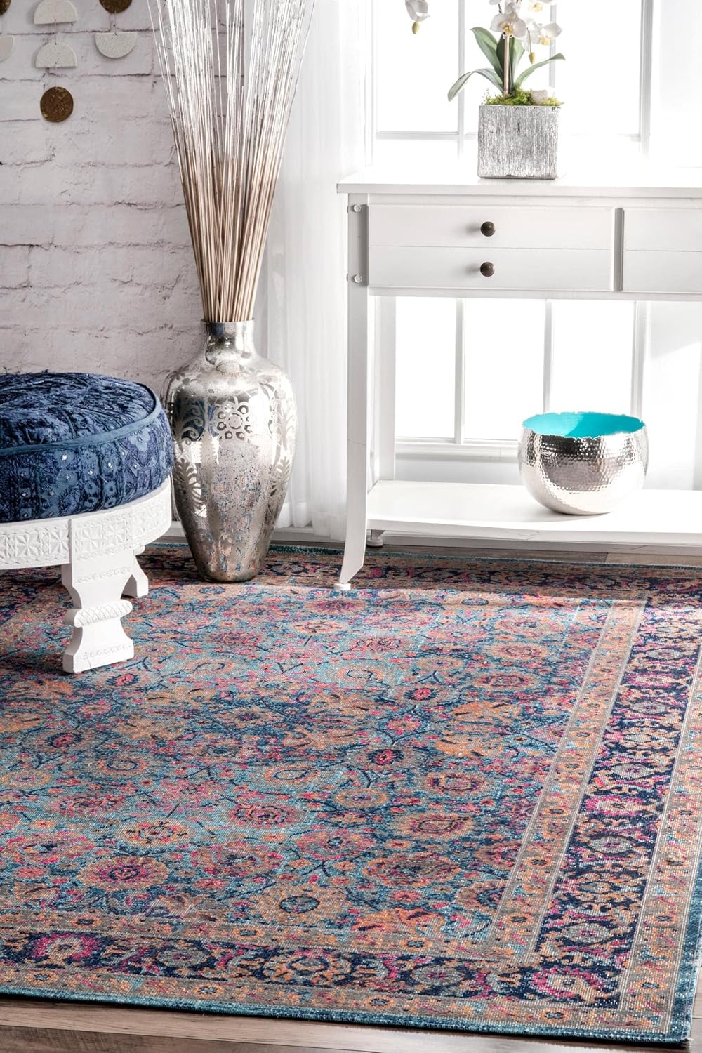 nuLOOM Alfombra vintage persa floral Isela, 4 x 6, azul