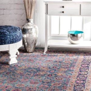 nuLOOM Alfombra vintage persa floral Isela, 4 x 6, azul nuLOOM Alfombra vintage persa floral Isela, 4 x 6, azul