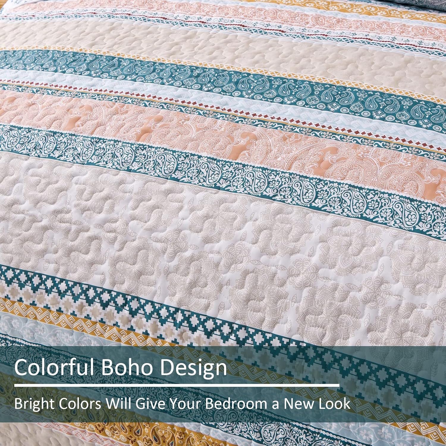 WONGS BEDDING Juego de edredón bohemio tamaño matrimonial, juego de edredón bohemio amarillo de 3 piezas, juego de ropa de cama de verano ligero