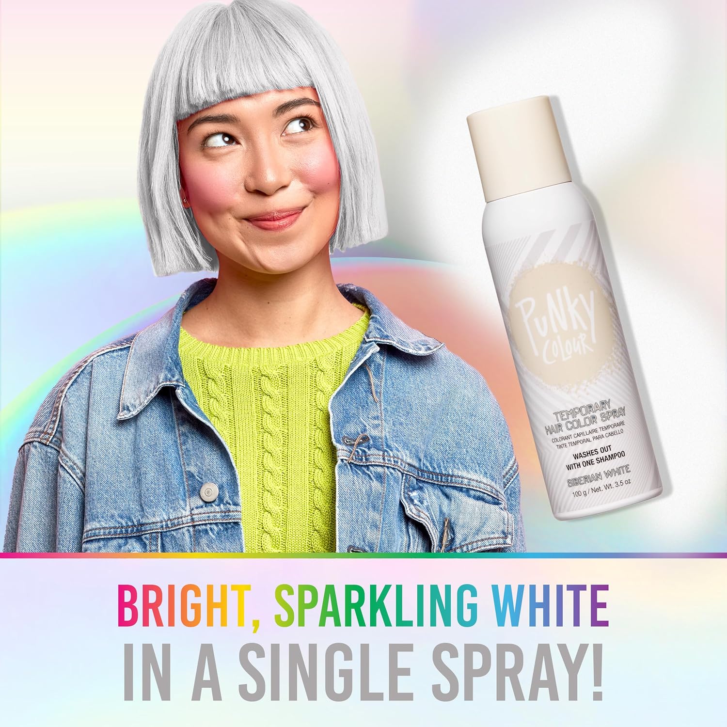 Punky – Spray de color temporal para el cabello, color blanco siberiano, de secado rápido, no pegajoso, tinte que no maltrata el cabello, colorante