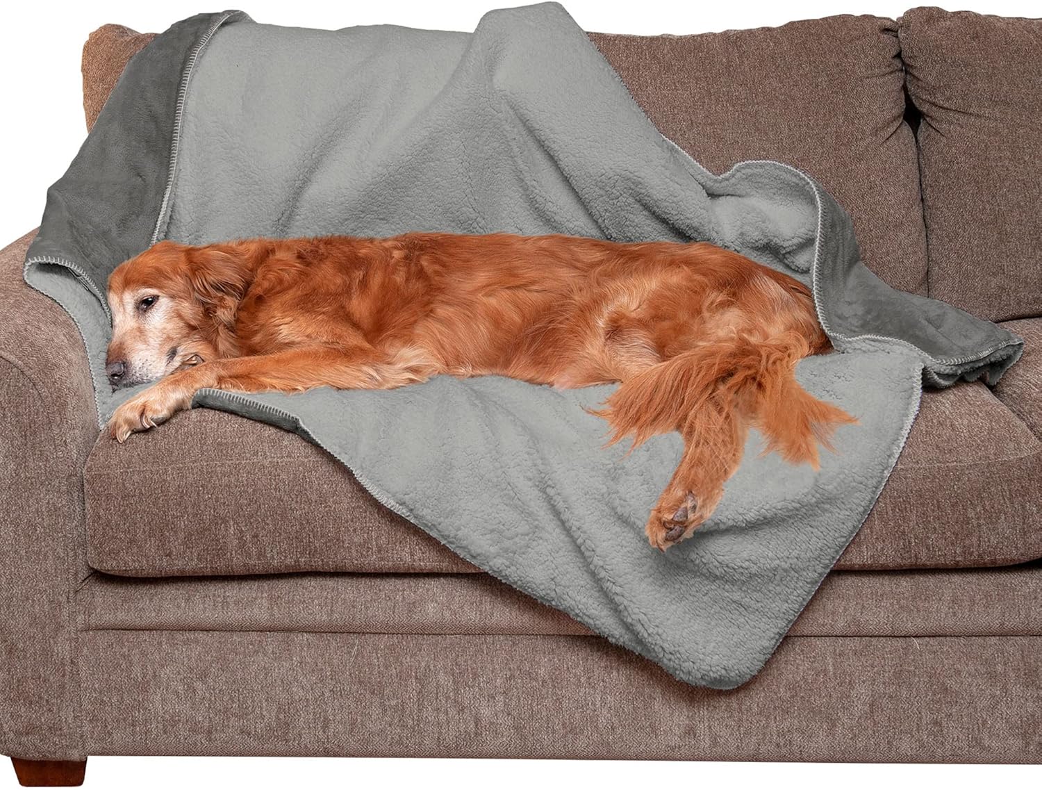 Manta de cama Furhaven para mascotas como perros y gatos  Manta térmica de rizo impermeable y lana de cordero sintética, auto calentable, para