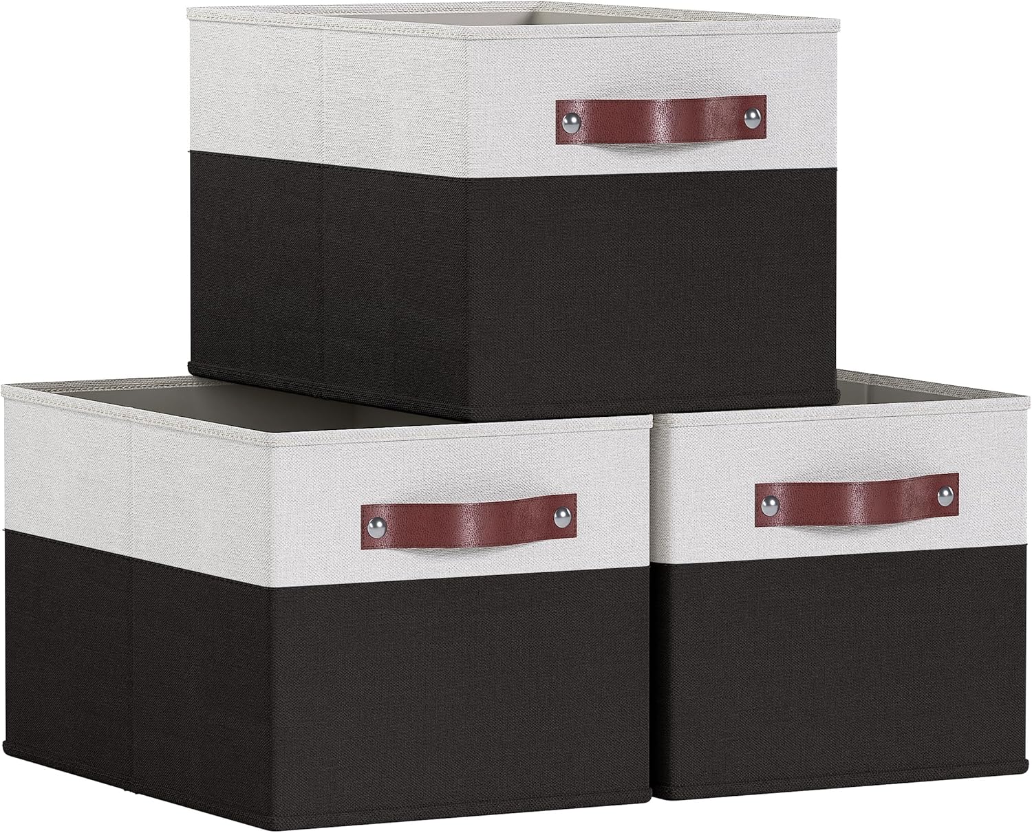 Paquete de 3 canastas plegables rectangulares con asas de piel sintética, cesta de almacenamiento grande de tela plegable, organizador de armario y