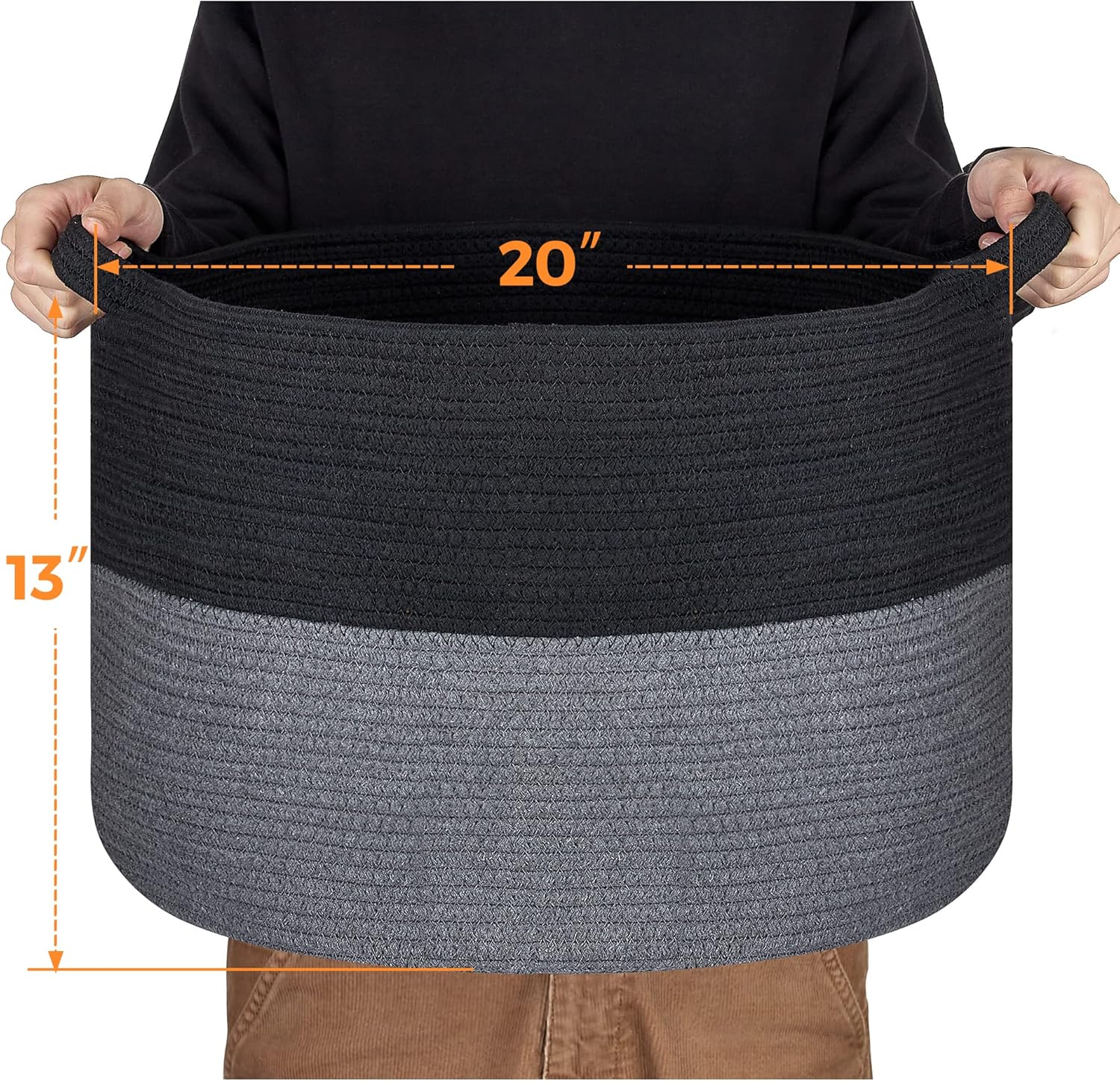 Cesta para manta, cesta de cuerda de algodón de 20 x 20 x 13 pulgadas para sala de estar, canasta de almacenamiento de juguetes para bebé, cesta