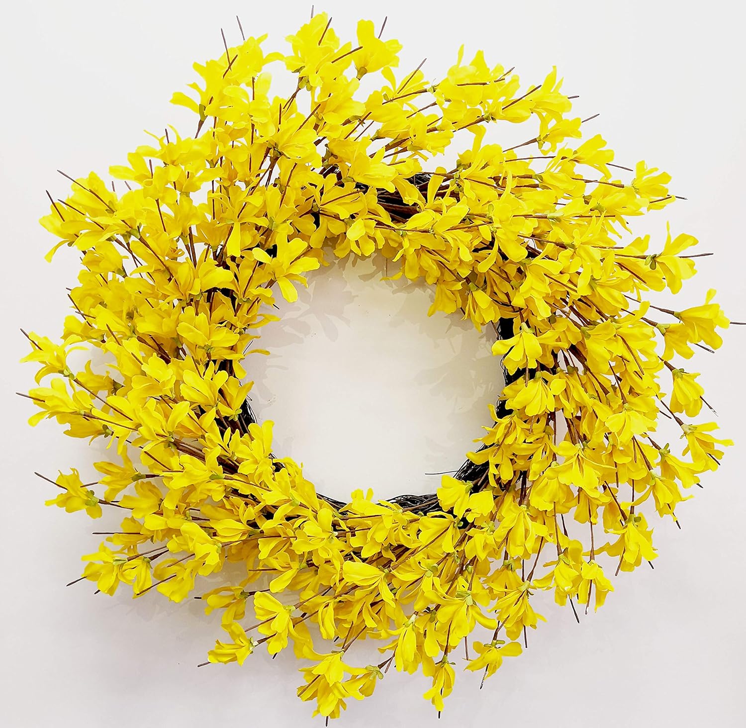 Corona amarilla de Forsythia para puerta de Huashen de 24 pulgadas, corona de verano para puerta delantera, racimo de flores, corona de granja en
