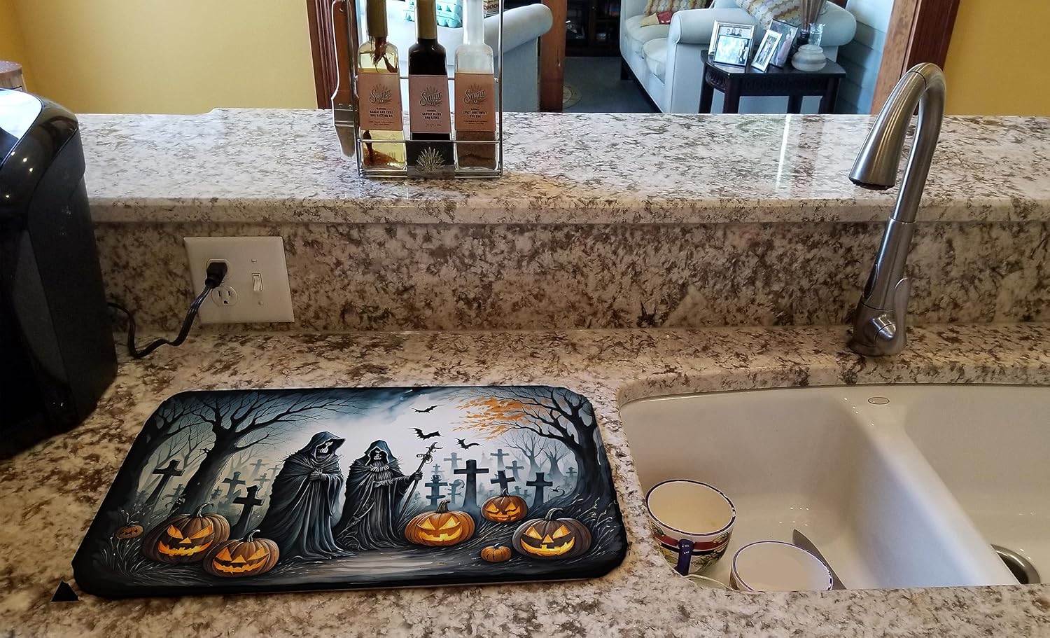Caroline’s Treasures DAC2276DDM The Grim Reaper Spooky – Tapete de secado de platos de Halloween absorbente para encimera de cocina, tapete