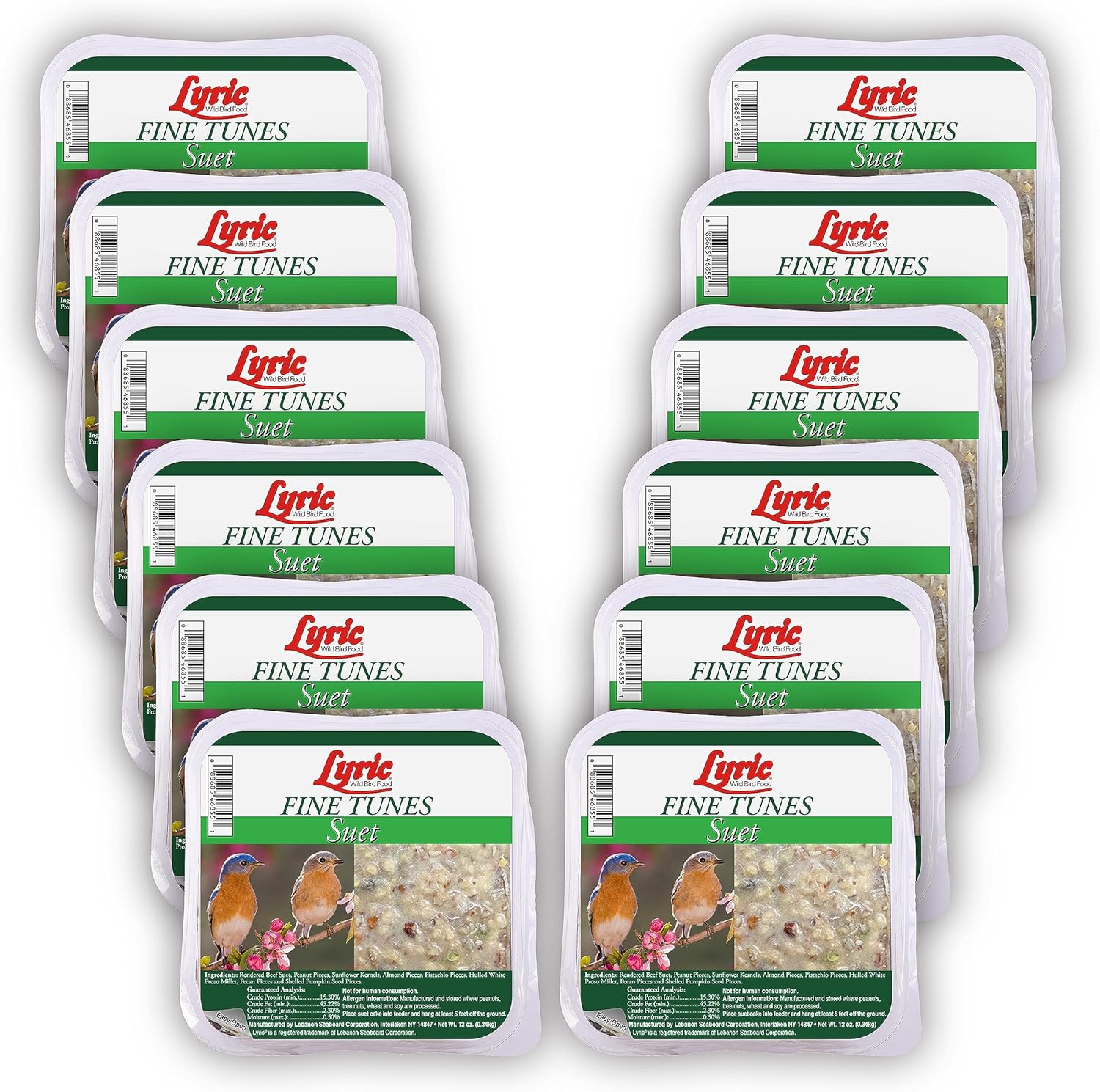 Lyric Fine Tunes – Pasteles de sebo de semillas de aves silvestres sin desperdicios para aves silvestres, 12 onzas (paquete de 12)
