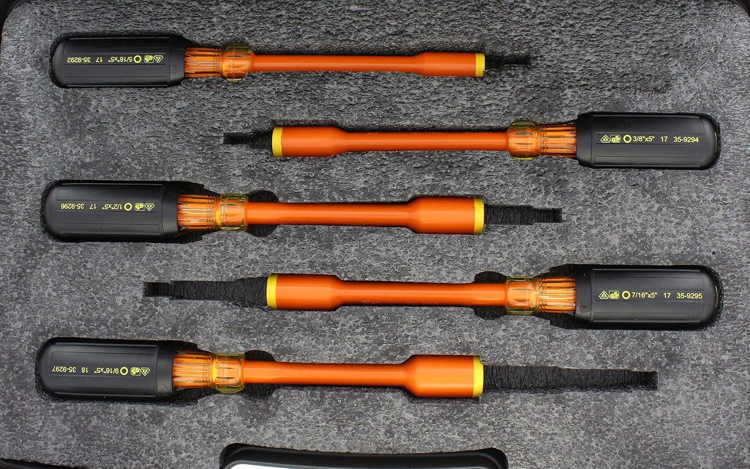 IDEAL Electrical 35-9104 Juego de destornilladores de tuercas aislantes 7 piezas naranja, destornilladores de eje de 4 pulgadas con asas de agarre