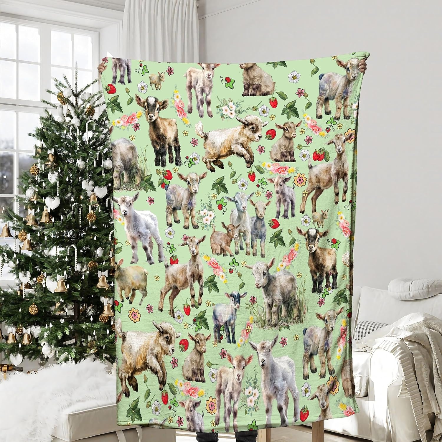 Manta floral de cabras, regalos para niños y niñas, manta de animales de granja, regalos para decoración de niños, lindas cabras de felpa, suave,