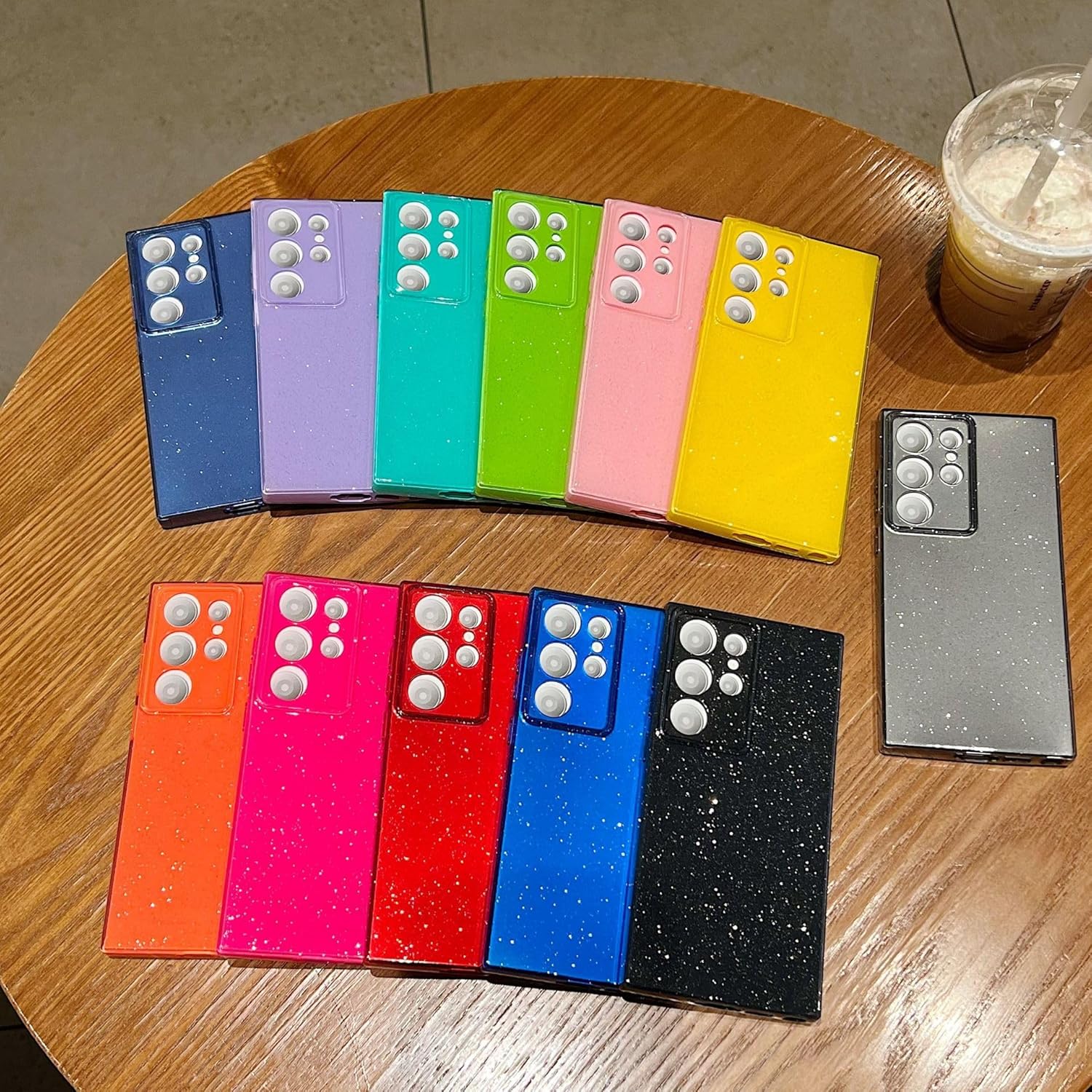 aowner Funda diseñada para Samsung Galaxy S21 Ultra, con purpurina de cristal líquido, bonita funda protectora de color neón brillante, protección