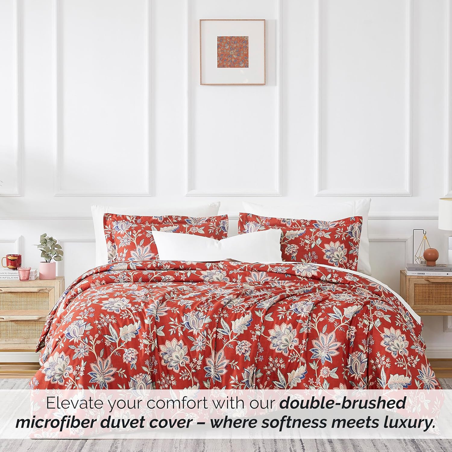 Southshore Fine Living, Inc. Jacobean Willow Collection – Juego de funda de edredón tamaño individual, funda de edredón floral roja de 2 piezas con