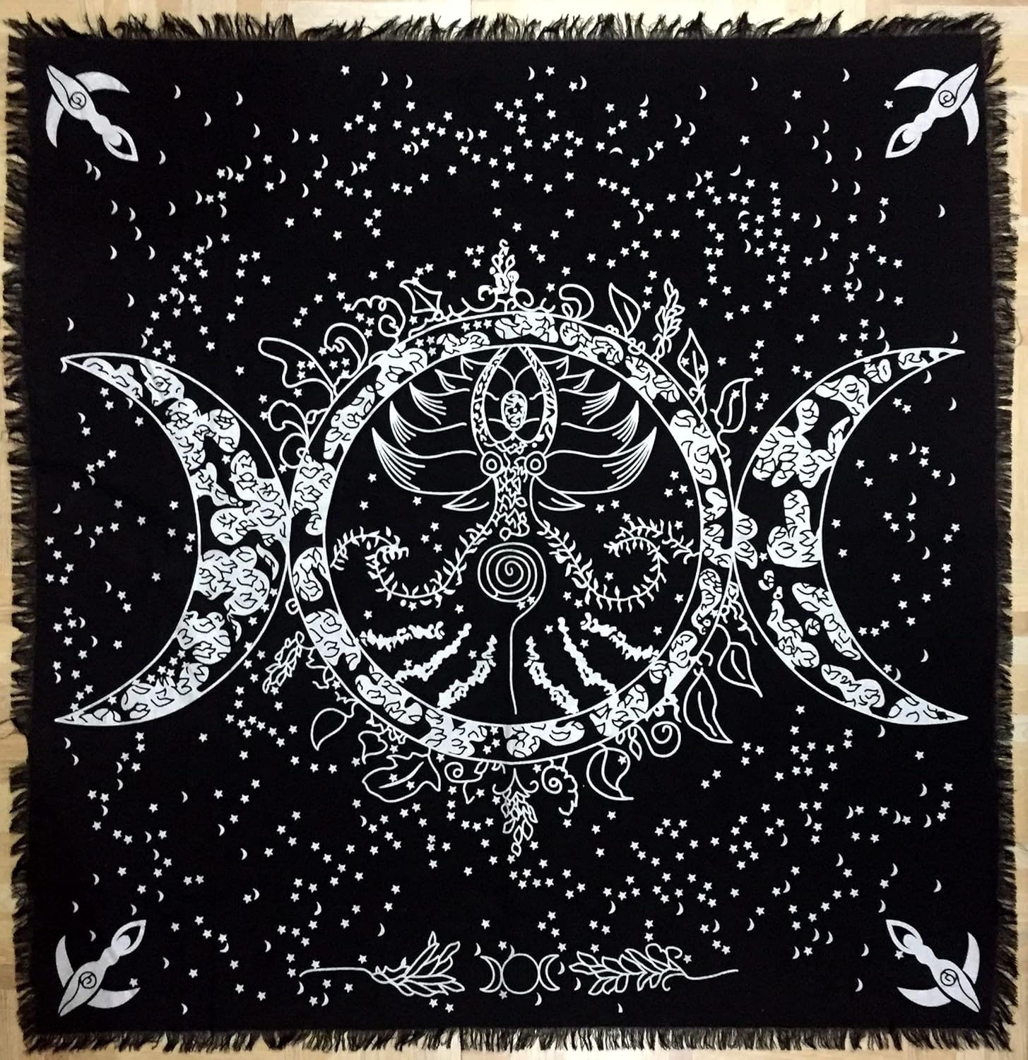 Indian Consigners Paño de altar Triple Moon Goddess Silver Witchcraft Tarot Spread 36 x 36 pulgadas, mantel Alter Wiccan (Special Triple Goddess