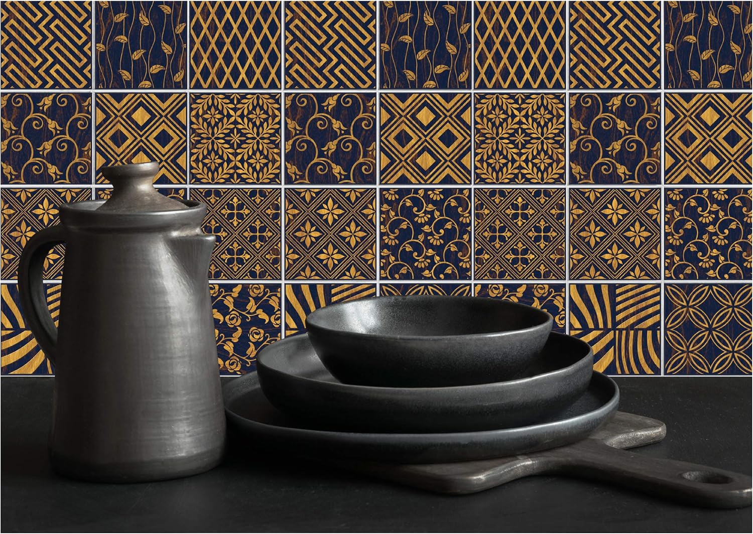 IRI-GIRI ArtDeco 1279-IG – Calcomanías adhesivas para pared (4 x 4 pulgadas), vinilo adhesivo decorativo para azulejos en muro, impermeable,