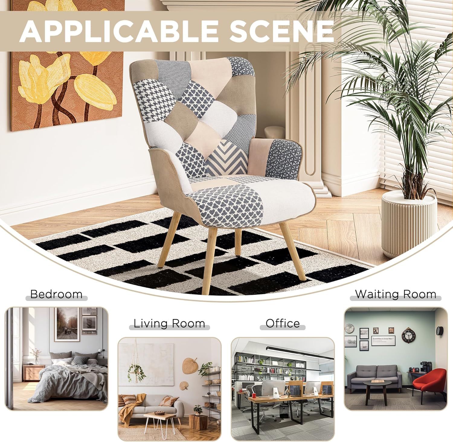 Fahomiss Silla decorativa, silla de sala de estar, sillón moderno con respaldo alto, sillas de lectura de parches coloridos para dormitorio, silla