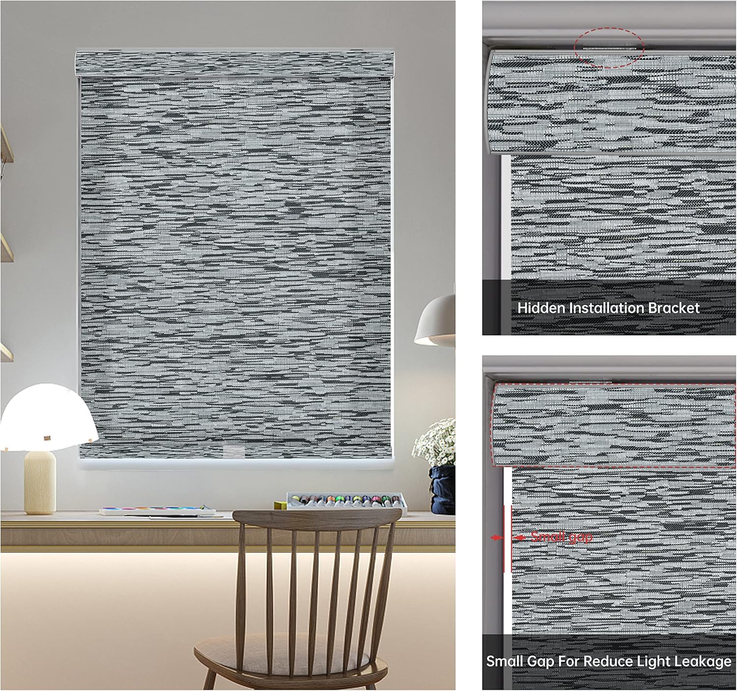 BERISSA – Persianas enrollables con filtro de luz para ventana, persianas solares inalámbricas con jacquard a rayas, tela con aislamiento térmico,
